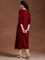 Red Woven Design Rayon Straight Kurta - Image 4