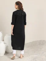 Black Solid Cotton Straight Kurta - Image 2