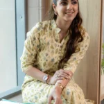 Beige Printed Silk Blend Straight Kurta