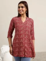 Mauve Printed Rayon Straight Kurti - Image 4