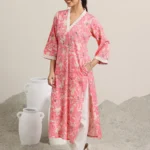 Pink Printed Cotton Blend Straight Kurta