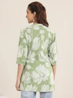 Green Printed Cotton Straight Short Kurti - Image 3