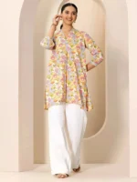 Multicoloured Printed Cotton Blend Straight Short Kurti - Image 4