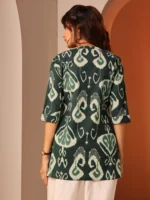 Green Printed Cotton Straight Short Kurti - Image 3