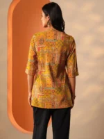 Mustard Printed Silk Blend Straight Short Kurti - Image 3
