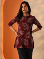 Maroon Printed Silk Blend Straight Short Kurti - Image 4