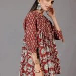 Rust Printed Cotton A-Line Kurti