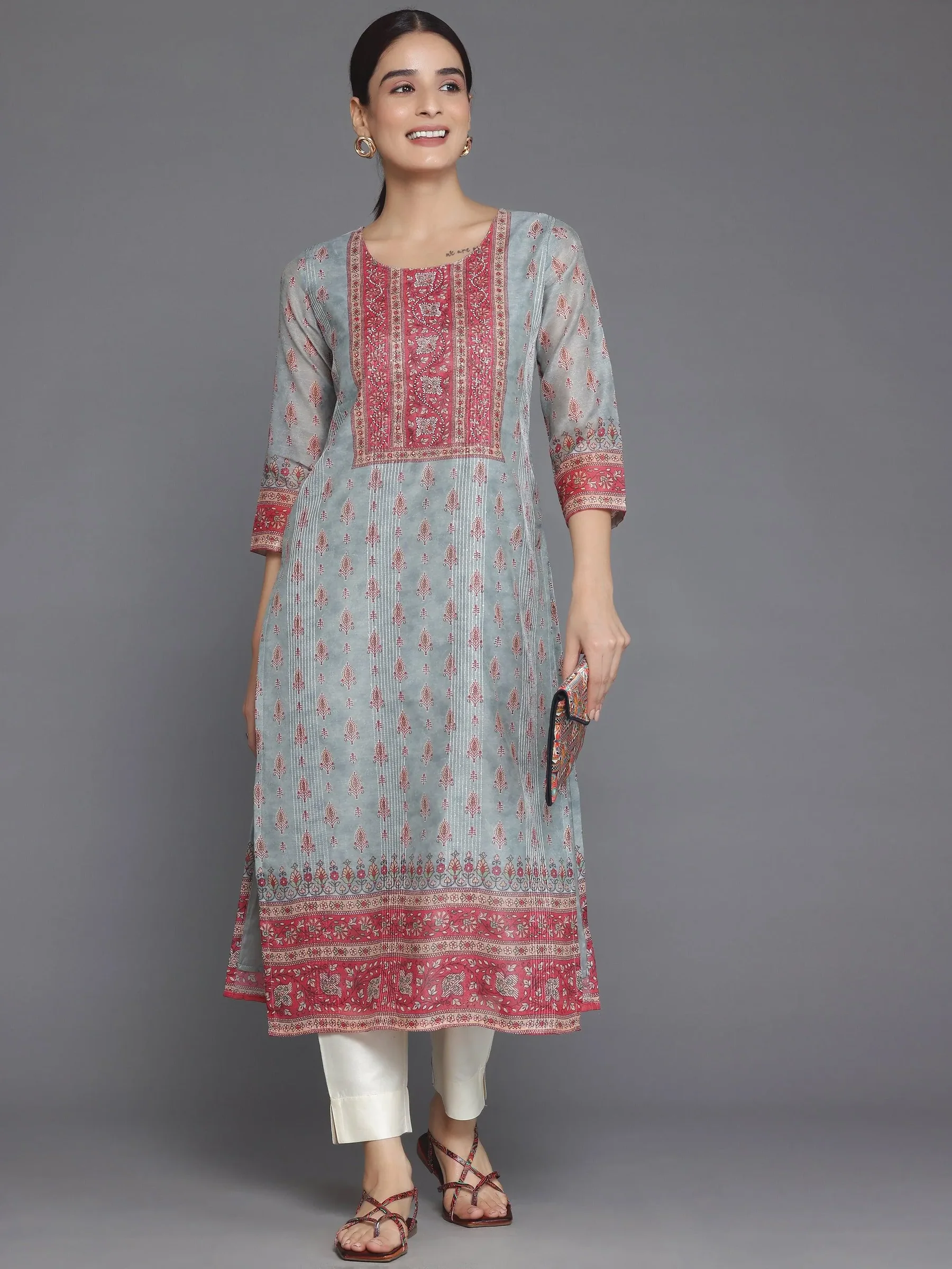 37044_5-2.webp Grey Printed Chanderi Silk Straight Kurta - Image 1