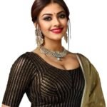 Jacquard Striped Stretchable Fit & Comfy Round Neck Half Sleeve Readymade Saree Blouse Stylish Crop Top Choli for Girls & Women