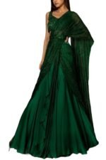 Women's frill ruffle ready to wear saree for wedding mehandi party diwali haldi reception navratra gift.