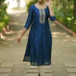 Teal Embroidered Silk Straight Kurta