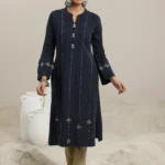 Grey Embroidered Wool Straight Kurta