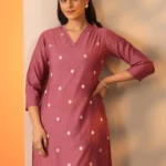 Mauve Embroidered Silk Blend Straight Kurta