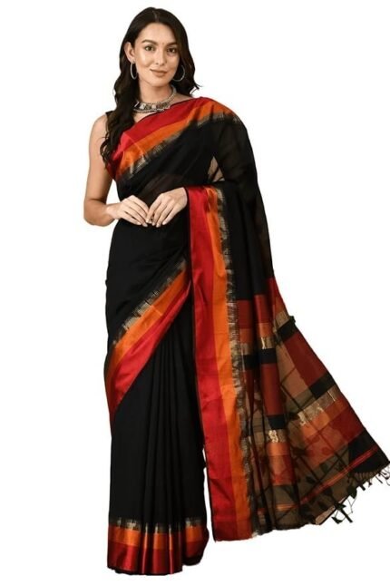 Womens Maheshwari Silk Cotton Handloom Hanwoven Saree With blouse piece