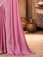 Women's And Girls Embroidery Lace & Sequence Embroidery Chiffon Saree With Unstitched Blouse Piece - Image 2
