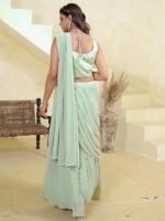 Ready to Wear Saree with Shrug Jacket for Women | Georgette One Minute Saree with Stitched Blouse | Stylish Saree Gown for Weddings and Festive Celebrations - Image 2