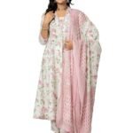 Women's Cotton Printed Anarkali Kurta with Palazzo Pants and Dupatta