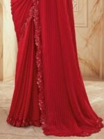 Women's Self Woven, Lace Georgette Saree with Unstitched Blouse - Image 3