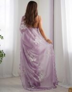 Women's Shimmer Chiffon Sequence Embroidery Saree With Unstitched Blouse Piece - Image 4