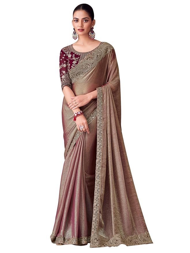71fUcgH-x-L._SY879_.jpg Women's Multicolor Satin Embroidered Saree With Unstitched Blouse - Image 1