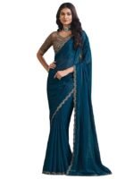 Women's Multicolor Georgette Solid Saree with Unstitched Blouse Piece