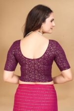 Round Neck Jacquard Elbow Sleeve Readymade Saree Blouse for Women Stylish - Image 3