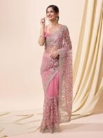 Women's Net Embroidery Saree with Blouse Piece - Image 2