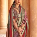Women's Woven Design Peacock Print Silk Blend Saree with Unstitched Blouse Piece