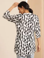 White Printed Silk Blend Straight Tunic - Image 2