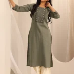 Taupe Printed Cotton Blend Straight Kurta