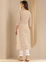 Beige Embroidered Cotton Blend Straight Kurta - Image 3