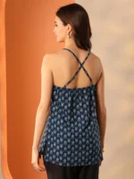 Navy blue Printed Cotton Straight Short Kurti - Image 3