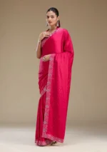 Rani Pink Swarovski Satin Saree - Image 4