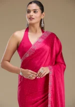 Rani Pink Swarovski Satin Saree - Image 2