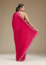 Rani Pink Swarovski Satin Saree - Image 3
