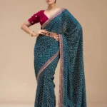 Teal Green Printed Soft Raw Silk Saree