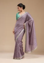 Lavender Printed Soft Raw Silk Saree