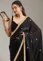 Black Stonework (Gold) Georgette Saree - Image 3