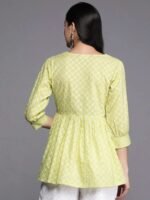 Green Printed Cotton Straight Kurti - Image 4