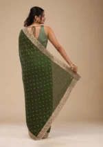 Bottle Green Zariwork Soft Silk Saree - Image 4