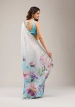 Sky Blue Stonework Satin Saree - Image 3