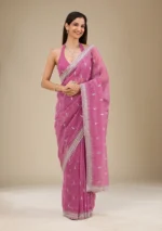 Onion Pink Zariwork Tissue Saree - Image 2