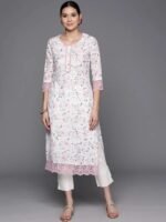 Off White Printed Cotton Straight Kurta