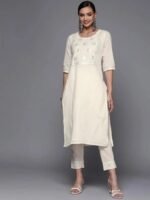 Off White Yoke Design Cotton Straight Kurta - Image 2