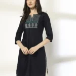 Women Zig-Zag Cross Stitch Embroidered Straight Kurta